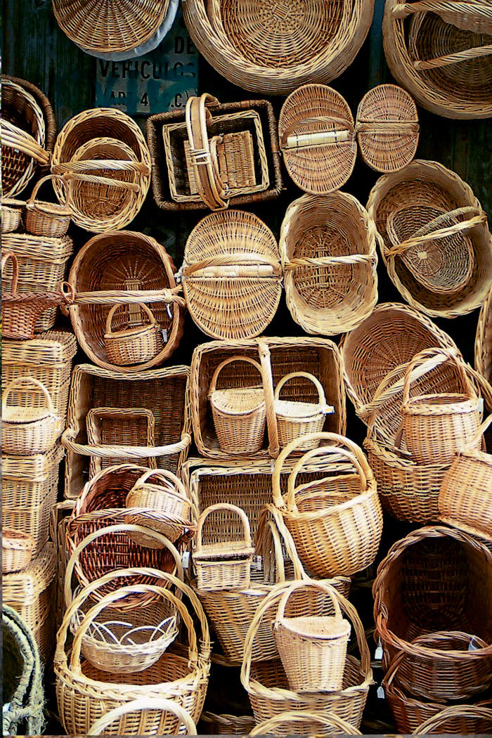 Home An array of wicker baskets on display highlighting traditional craftsmanship in a market.